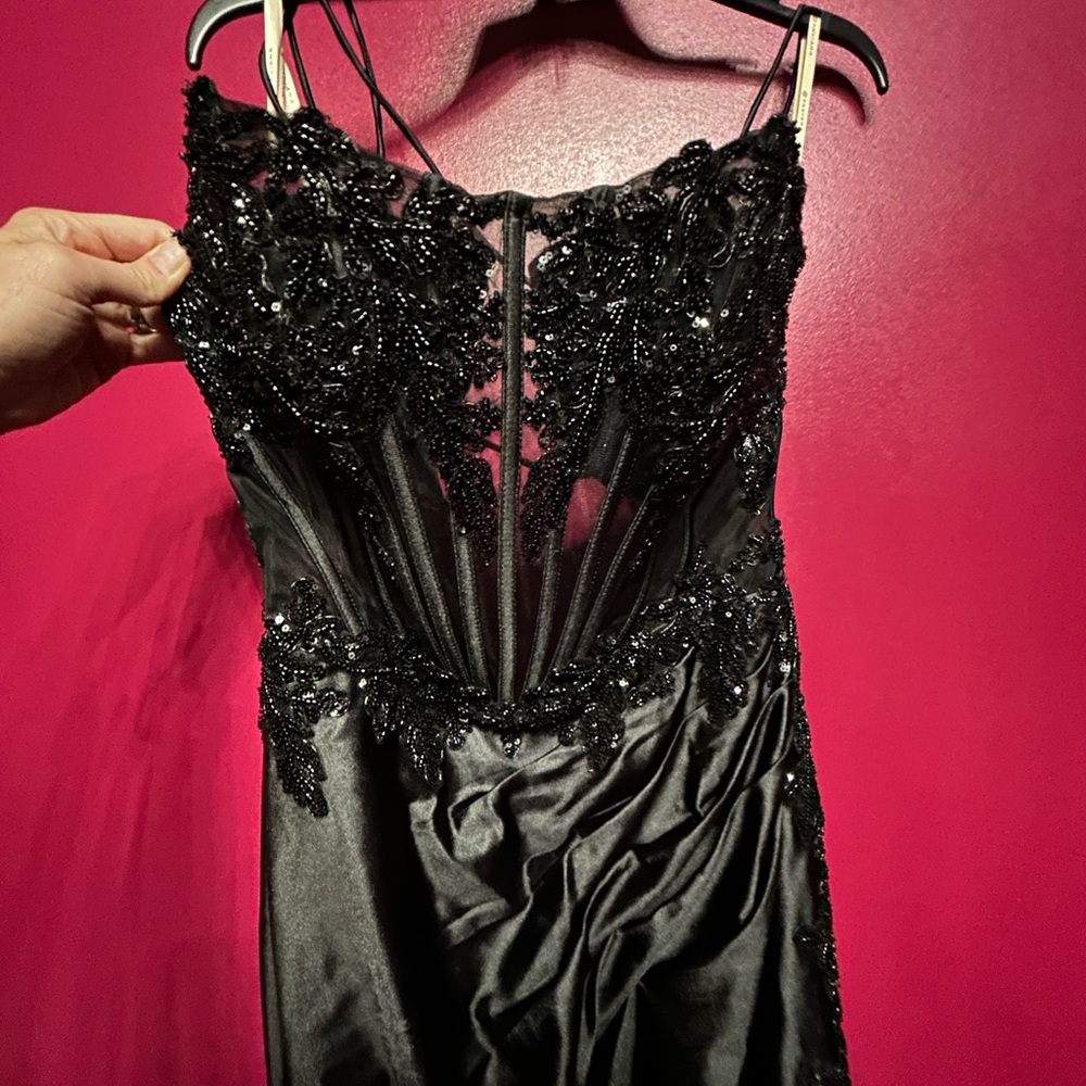 Faviana Black Beaded Backless Dress